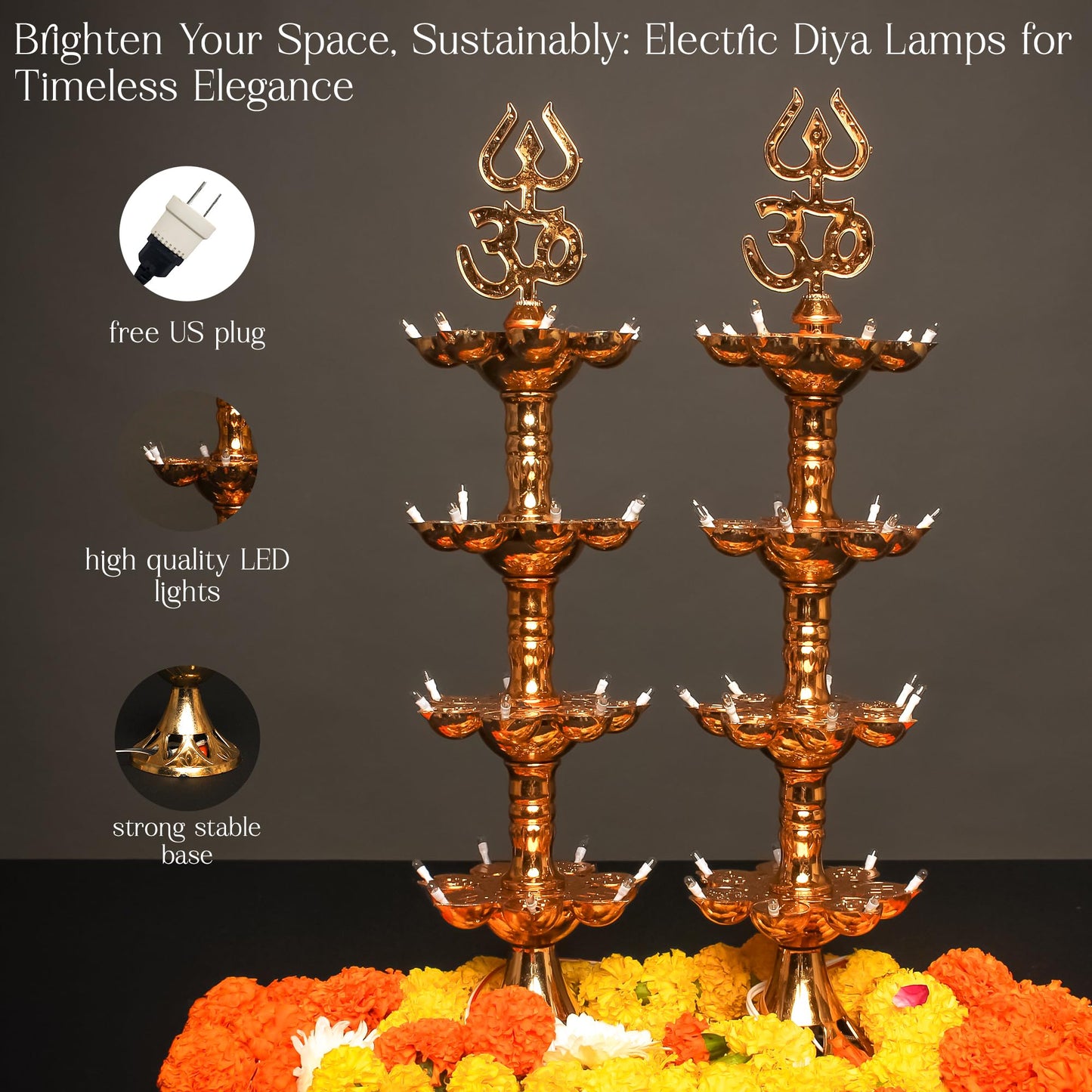 4-Tier Stainless Steel Diya Stand for Mandir